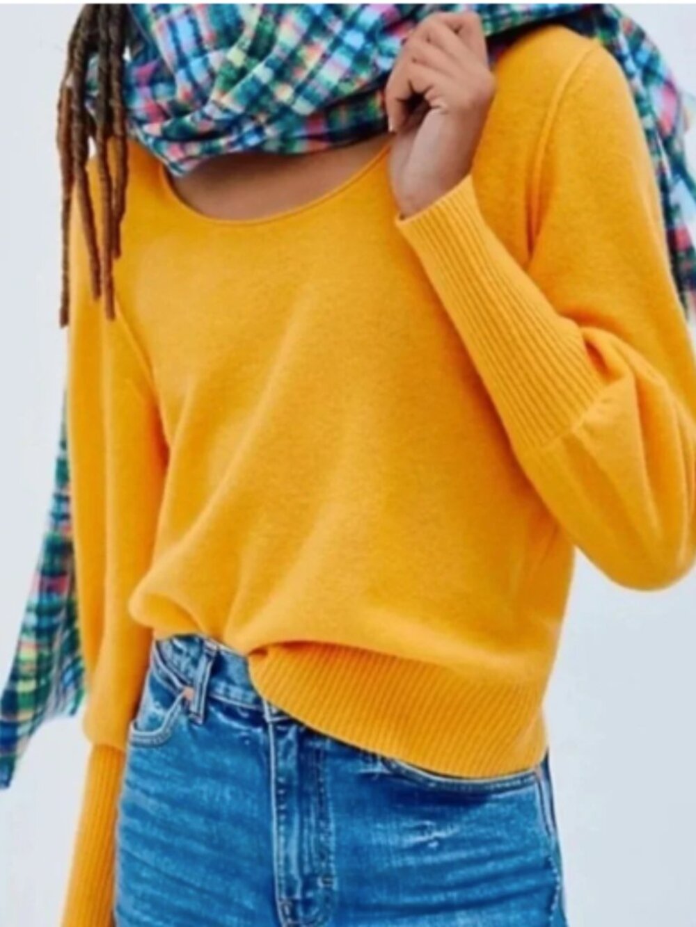 Maeve Cashmere Sweater Marigold Yellow Scoop Neck Puff Sleeve Small